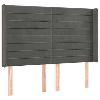 Boxspring Met Matras En Led Fluweel Donkergrijs 140 x 190 cm Horizontale strepen