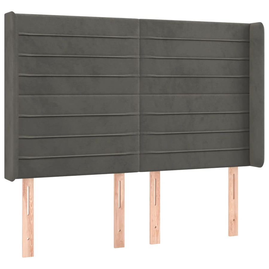Boxspring Met Matras En Led Fluweel Donkergrijs 140 x 190 cm Horizontale strepen