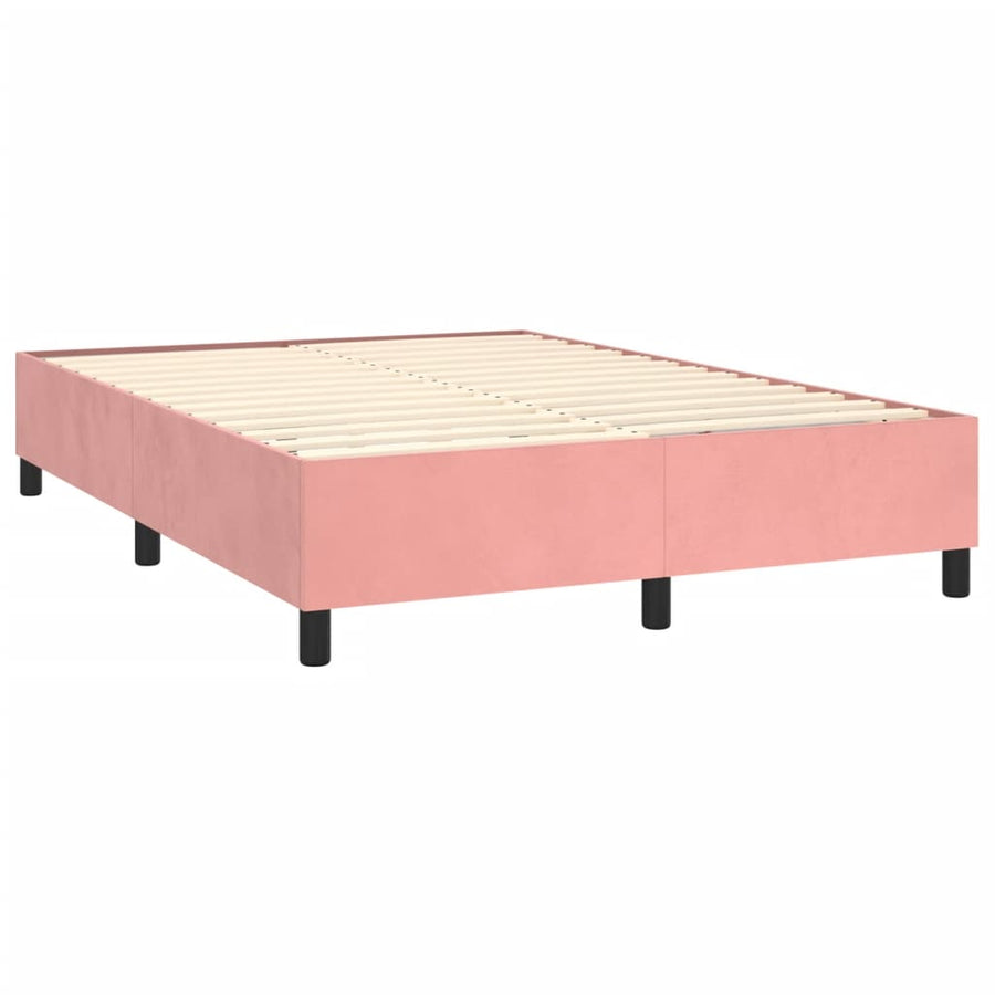 Boxspring Met Matras En Led Fluweel Roze 140 x 190 cm Horizontale strepen