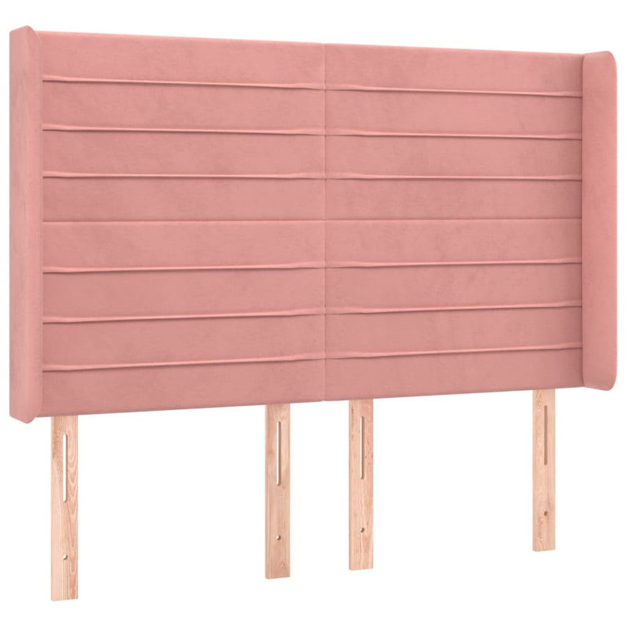 Boxspring Met Matras En Led Fluweel Roze 140 x 190 cm Horizontale strepen