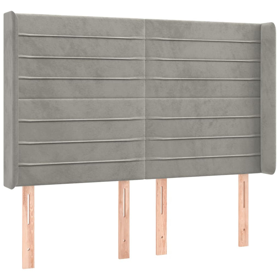 Boxspring Met Matras En Led Fluweel Lichtgrijs 140 x 200 cm Horizontale strepen