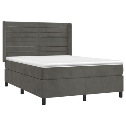 Boxspring Met Matras En Led Fluweel Donkergrijs 140 x 200 cm Horizontale strepen