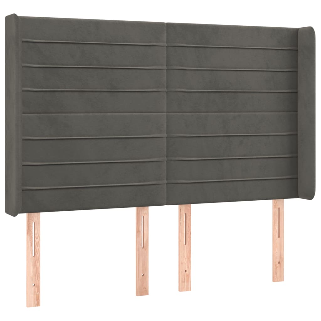 Boxspring Met Matras En Led Fluweel Donkergrijs 140 x 200 cm Horizontale strepen