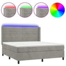 Boxspring Met Matras En Led Fluweel Lichtgrijs 160 x 200 cm Horizontale strepen