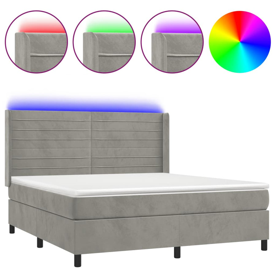 Boxspring Met Matras En Led Fluweel Lichtgrijs 160 x 200 cm Horizontale strepen