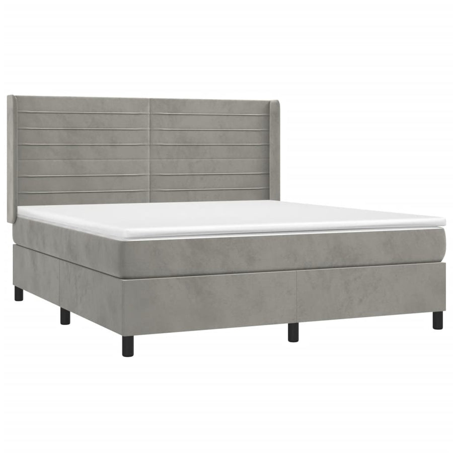 Boxspring Met Matras En Led Fluweel Lichtgrijs 160 x 200 cm Horizontale strepen