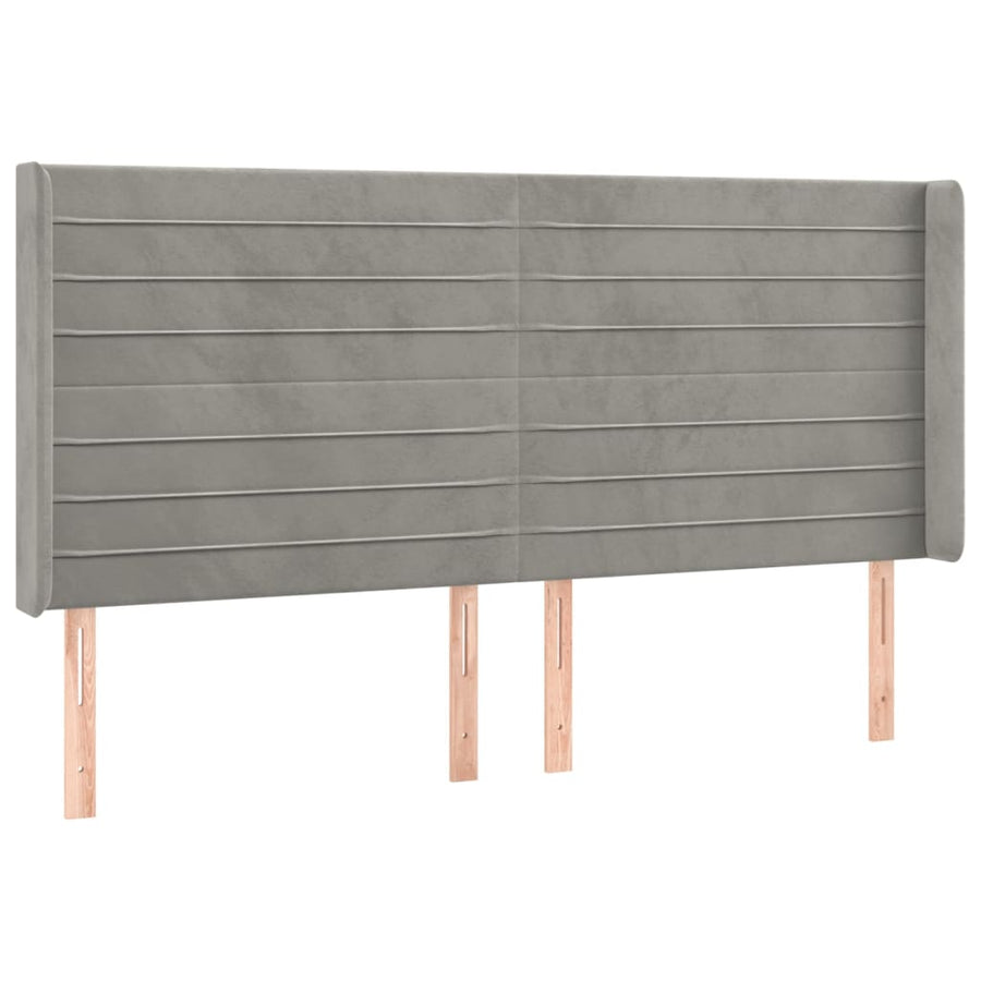 Boxspring Met Matras En Led Fluweel Lichtgrijs 160 x 200 cm Horizontale strepen