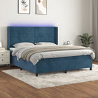 Boxspring Met Matras En Led Fluweel Donkerblauw 160 x 200 cm Horizontale strepen