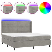 Boxspring Met Matras En Led Fluweel Lichtgrijs 180 x 200 cm Horizontale strepen