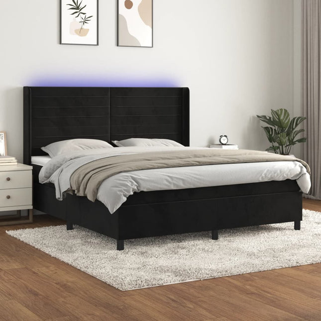 Boxspring Met Matras En Led Fluweel Zwart 180 x 200 cm Horizontale strepen