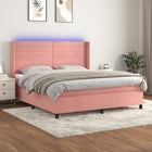 Boxspring Met Matras En Led Fluweel Roze 180 x 200 cm Horizontale strepen