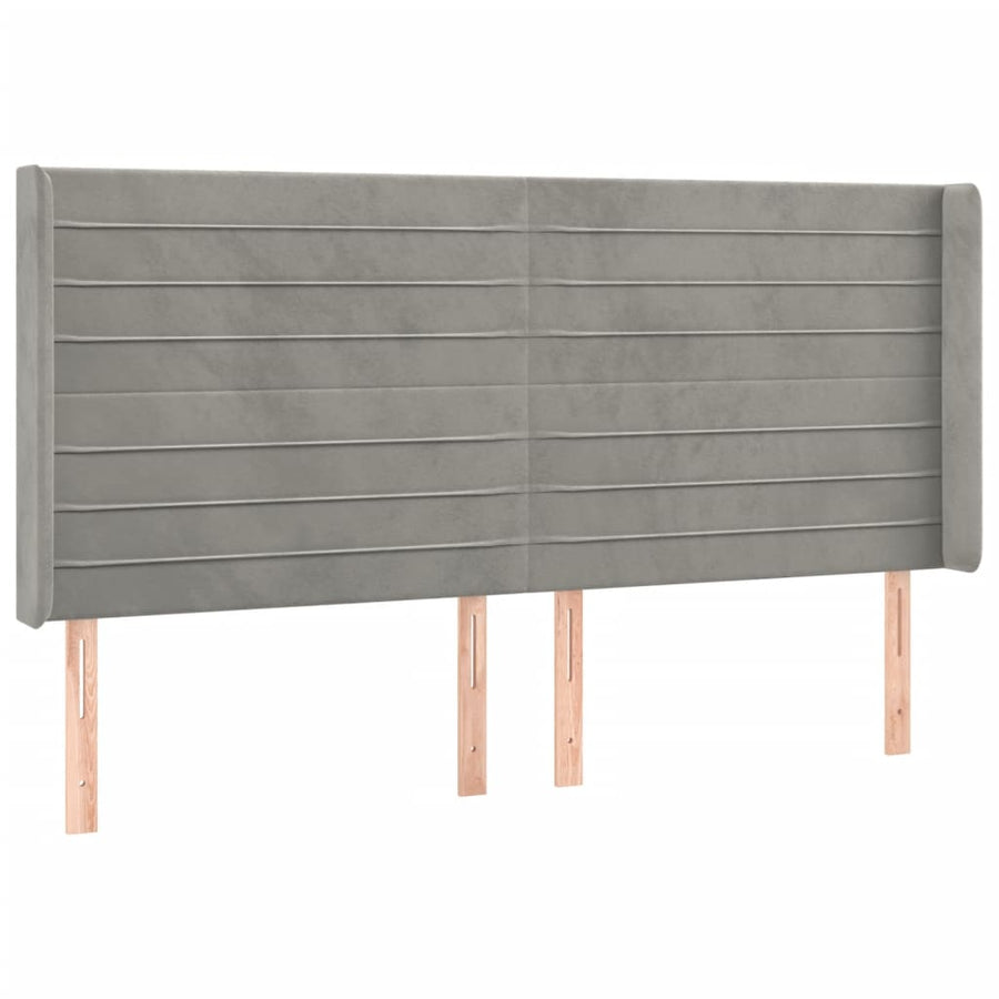 Boxspring Met Matras En Led Fluweel Lichtgrijs 200 x 200 cm Horizontale strepen