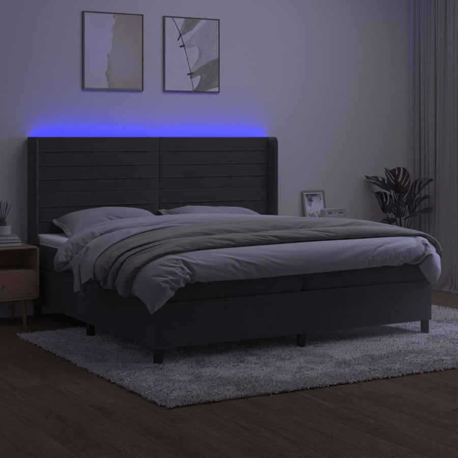 Boxspring Met Matras En Led Fluweel Donkergrijs 200 x 200 cm Horizontale strepen