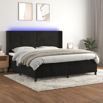 Boxspring Met Matras En Led Fluweel Zwart 200 x 200 cm Horizontale strepen