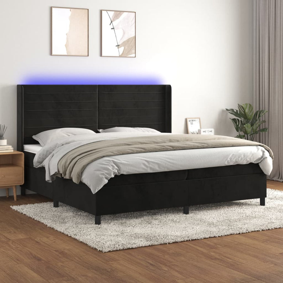 Boxspring Met Matras En Led Fluweel Zwart 200 x 200 cm Horizontale strepen