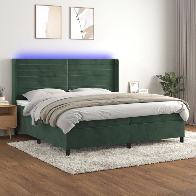 Boxspring met matras en LED fluweel donkergroen 200x200 cm 200 x 200 cm Horizontale strepen