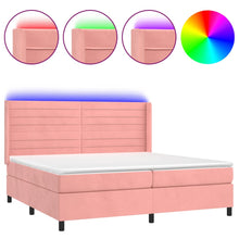 Boxspring Met Matras En Led Fluweel Roze 200 x 200 cm Horizontale strepen