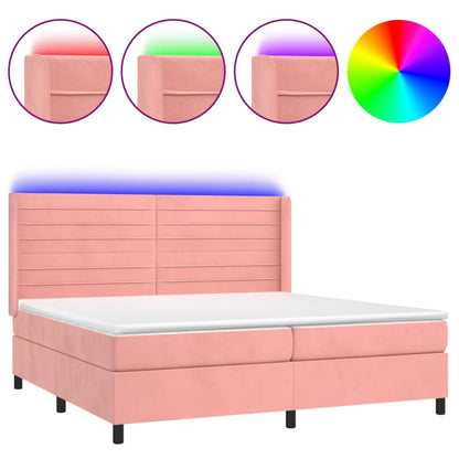 Boxspring Met Matras En Led Fluweel Roze 200 x 200 cm Horizontale strepen