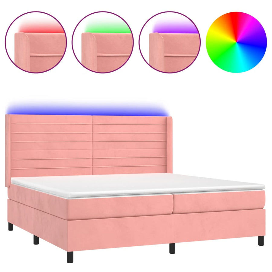 Boxspring Met Matras En Led Fluweel Roze 200 x 200 cm Horizontale strepen