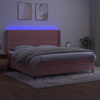 Boxspring Met Matras En Led Fluweel Roze 200 x 200 cm Horizontale strepen
