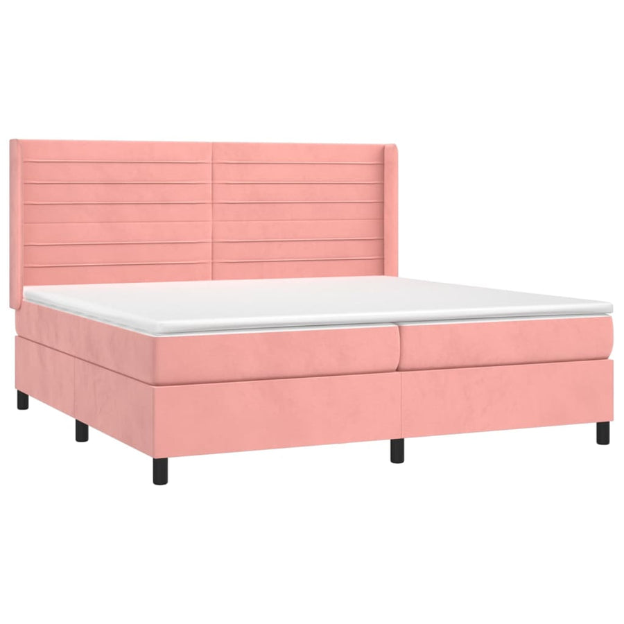 Boxspring Met Matras En Led Fluweel Roze 200 x 200 cm Horizontale strepen