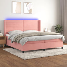 Boxspring Met Matras En Led Fluweel Roze 200 x 200 cm Horizontale strepen