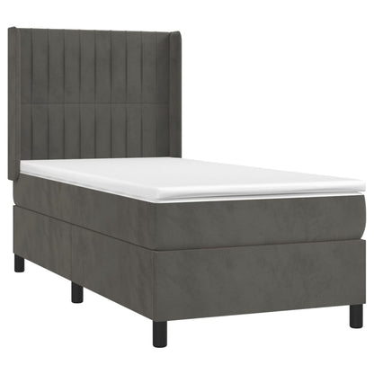 Boxspring Met Matras En Led Fluweel Donkergrijs 80 x 200 cm Verticale strepen
