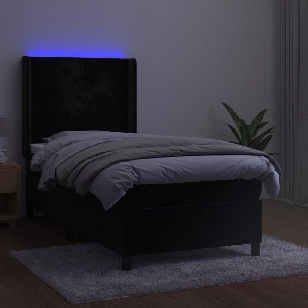 Boxspring Met Matras En Led Fluweel Zwart 80 x 200 cm Verticale strepen