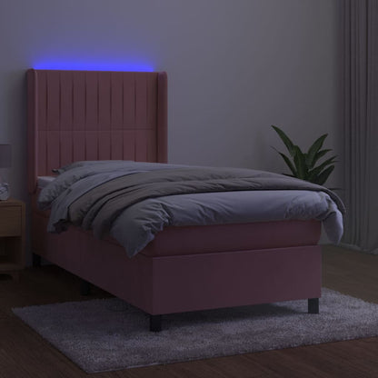 Boxspring Met Matras En Led Fluweel Roze 80 x 200 cm Verticale strepen
