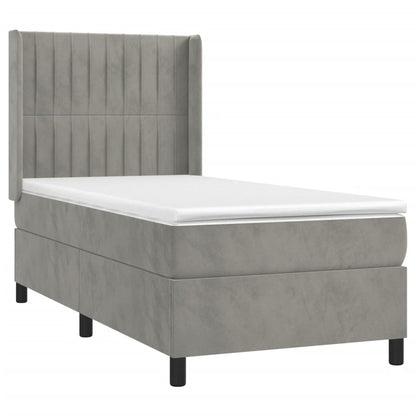 Boxspring Met Matras En Led Fluweel Lichtgrijs 90 x 190 cm Verticale strepen