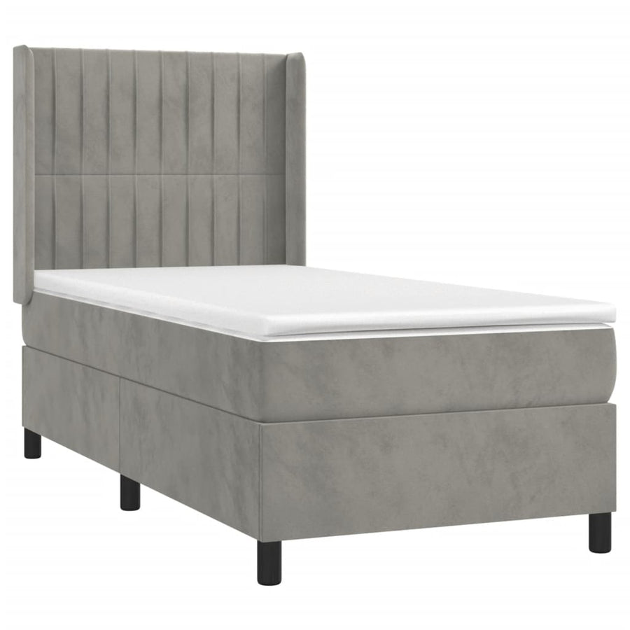 Boxspring Met Matras En Led Fluweel Lichtgrijs 90 x 190 cm Verticale strepen