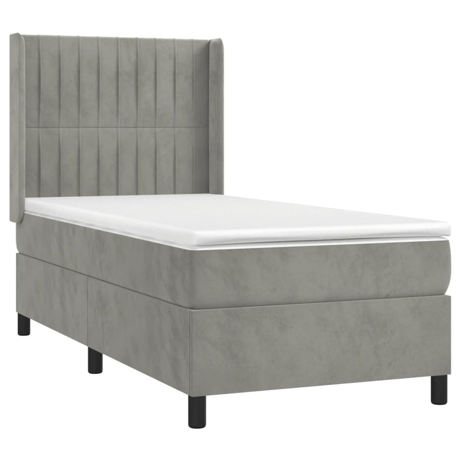 Boxspring Met Matras En Led Fluweel Lichtgrijs 90 x 200 cm Verticale strepen