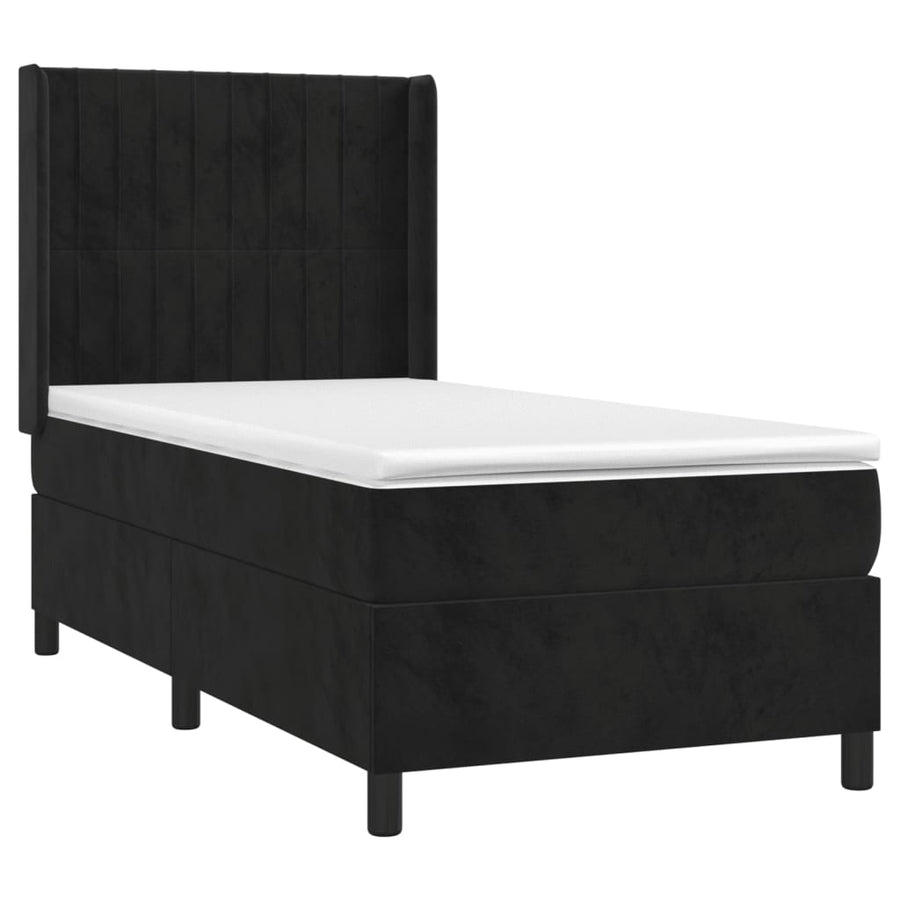 Boxspring Met Matras En Led Fluweel Zwart 90 x 200 cm Verticale strepen