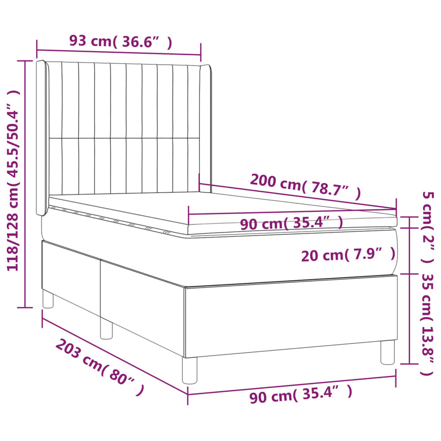 Boxspring Met Matras En Led Fluweel 90 x 200 cm