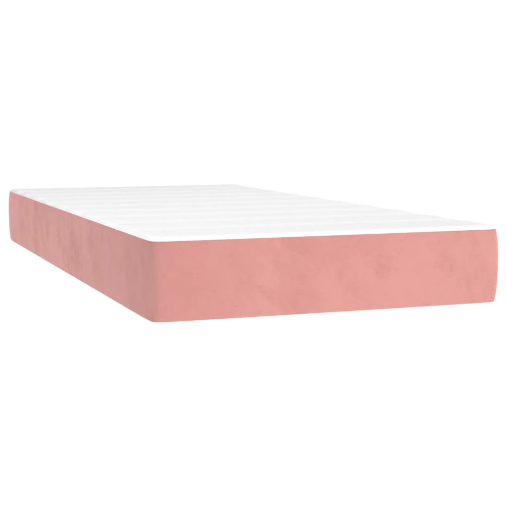 Boxspring Met Matras En Led Fluweel Roze 90 x 200 cm Verticale strepen