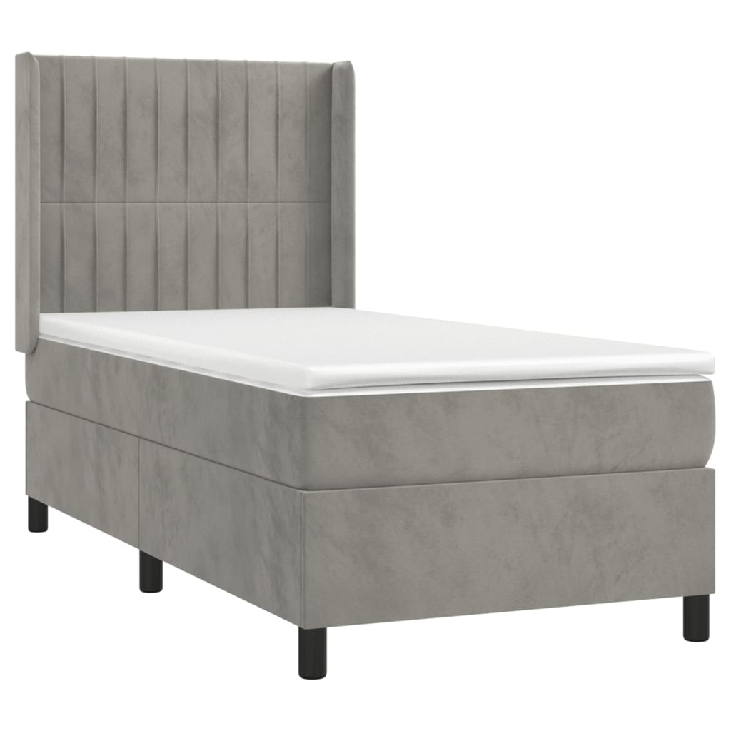 Boxspring Met Matras En Led Fluweel Lichtgrijs 100 x 200 cm Verticale strepen
