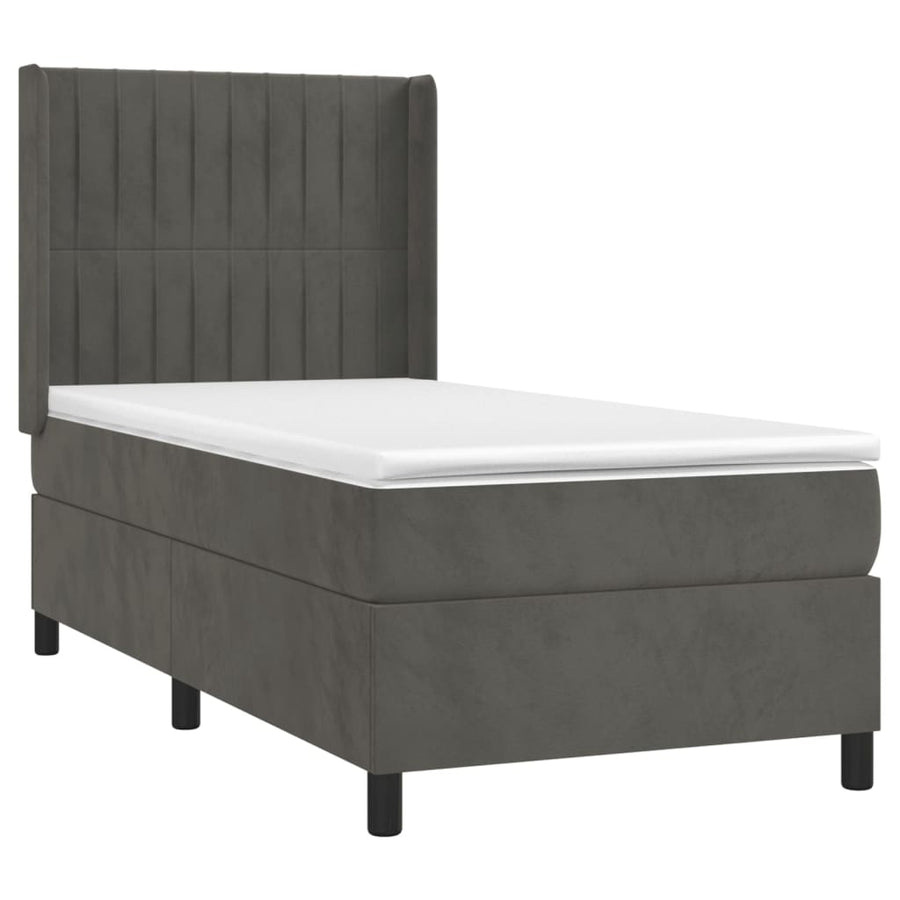 Boxspring Met Matras En Led Fluweel Donkergrijs 100 x 200 cm Verticale strepen