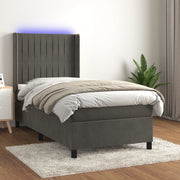 Boxspring met matras 100x200 cm donkergrijs fluweel