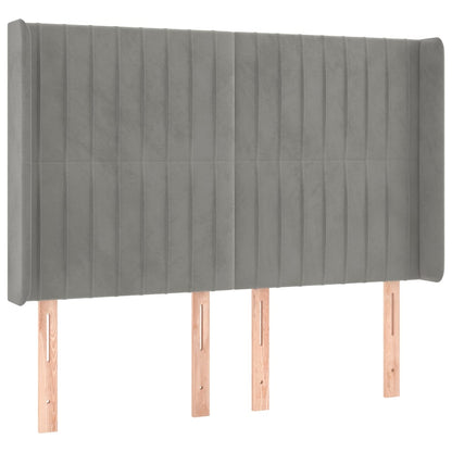 Boxspring Met Matras En Led Fluweel Lichtgrijs 140 x 190 cm Verticale strepen