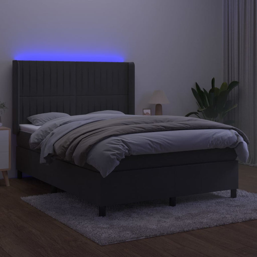 Boxspring Met Matras En Led Fluweel Donkergrijs 140 x 190 cm Verticale strepen