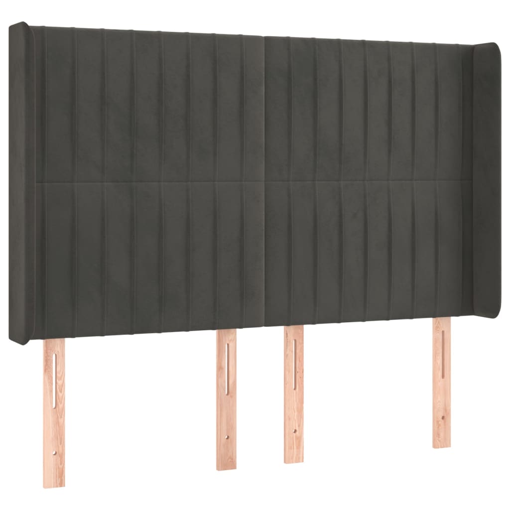 Boxspring Met Matras En Led Fluweel Donkergrijs 140 x 190 cm Verticale strepen
