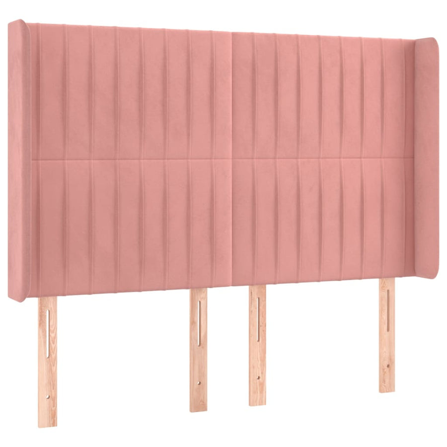 Boxspring Met Matras En Led Fluweel Roze 140 x 190 cm Verticale strepen