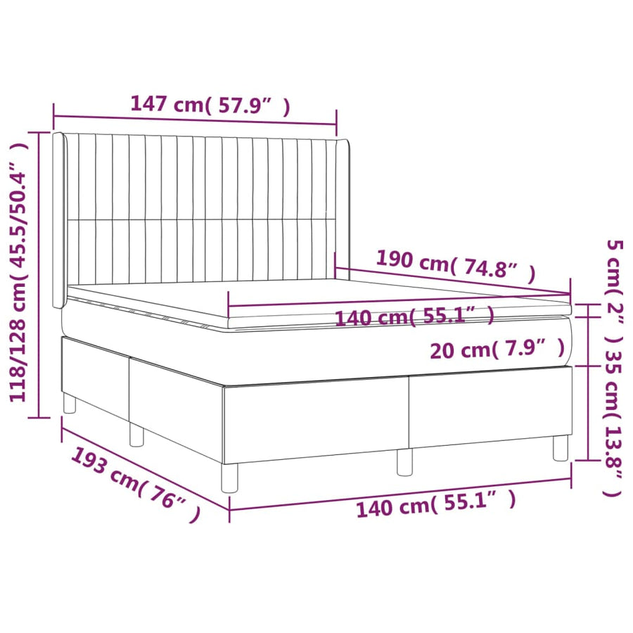 Boxspring Met Matras En Led Fluweel Roze 140 x 190 cm Verticale strepen