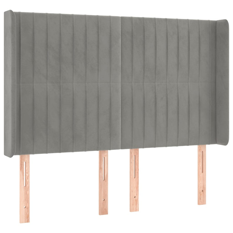 Boxspring Met Matras En Led Fluweel Lichtgrijs 140 x 200 cm Verticale strepen
