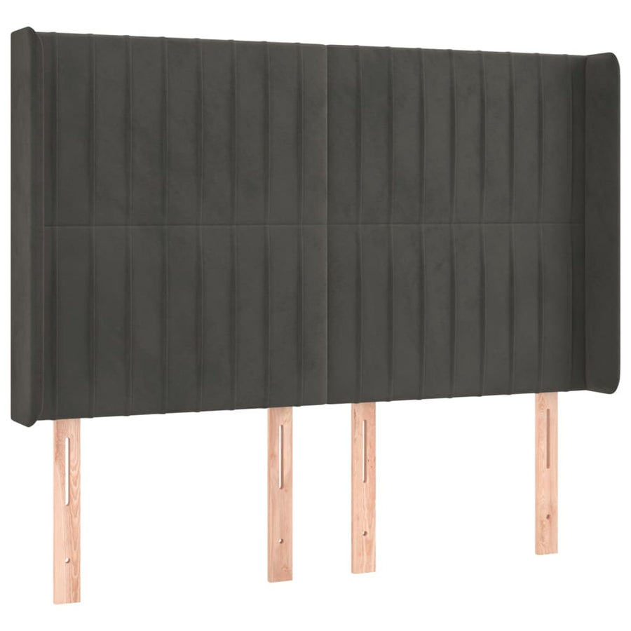 Boxspring Met Matras En Led Fluweel Donkergrijs 140 x 200 cm Verticale strepen
