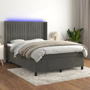 Boxspring 140x200 cm fluweel donkergrijs met matras en LED