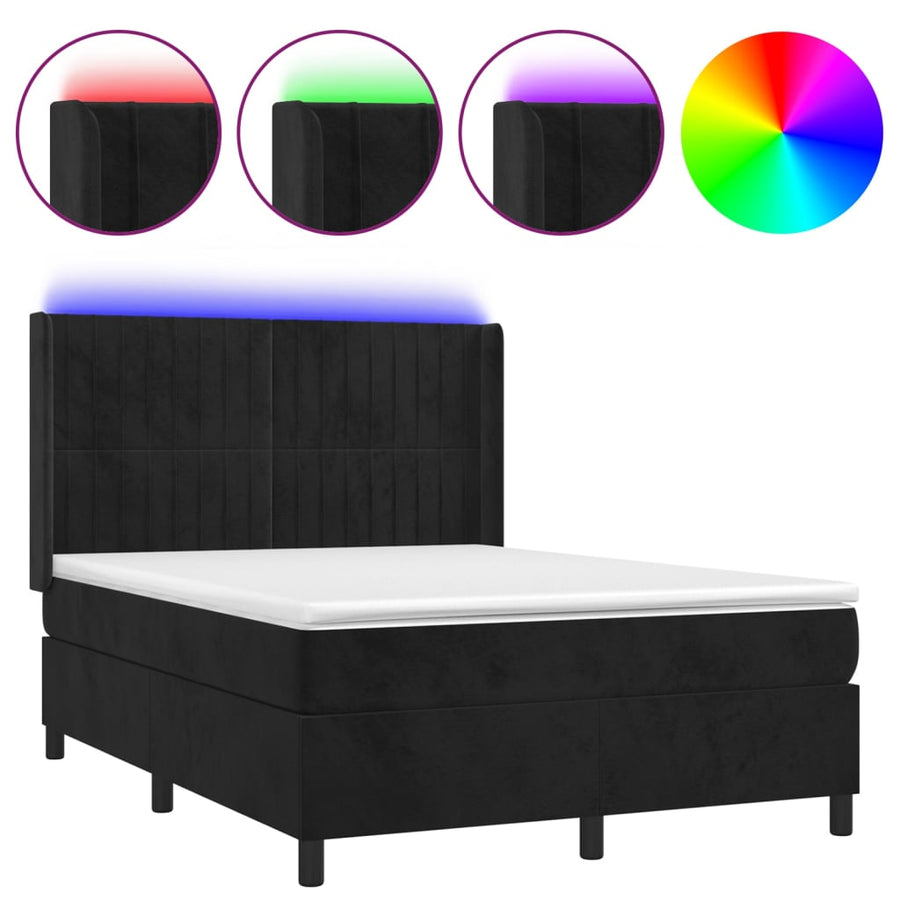 Boxspring Met Matras En Led Fluweel Zwart 140 x 200 cm Verticale strepen