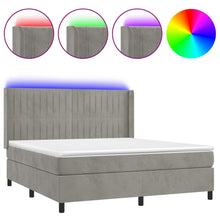 Boxspring Met Matras En Led Fluweel Lichtgrijs 160 x 200 cm Verticale strepen