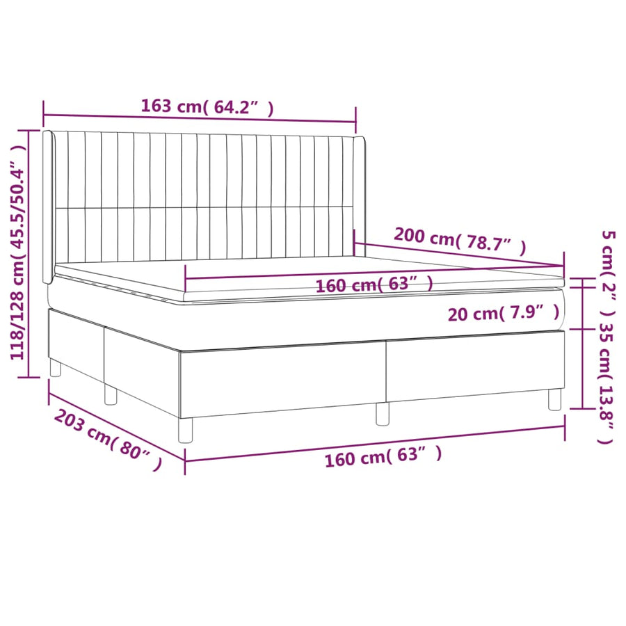 Boxspring Met Matras En Led Fluweel Donkergrijs 160 x 200 cm Verticale strepen