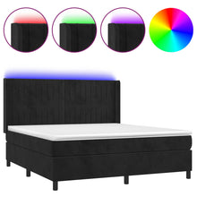 Boxspring Met Matras En Led Fluweel Zwart 160 x 200 cm Verticale strepen
